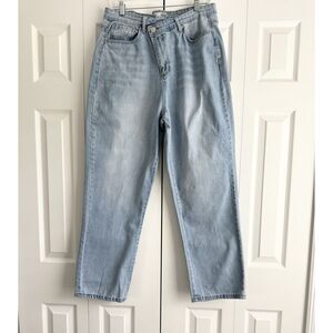YMI Dream Jeans Size 15/32 Light Blue Wash Asymmetrical High Rise Mom Jeans